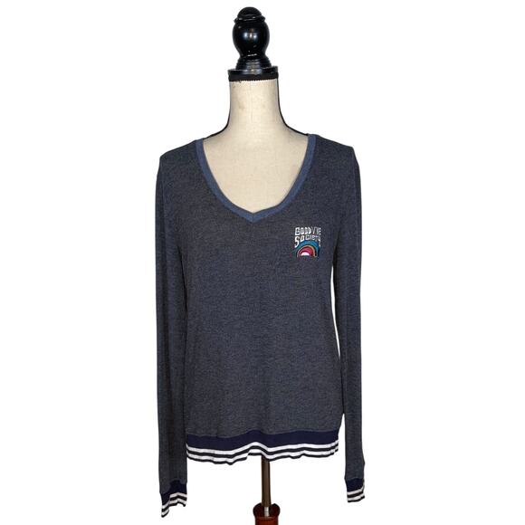 Spiritual Gangster Good Vibe Society Blue V-Neck Savasana Sweatshirt     Size: S - Picture 2 of 5